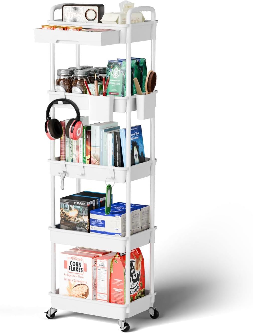 SPACEKEEPER Servierwagen 5-stöckiger Rollwagen mit Schublade – Badorganizer & Küchenorganizer, (1 St), Mobiler Aufbewahrungswagen für enge Nischen, Küche & Wäscherei