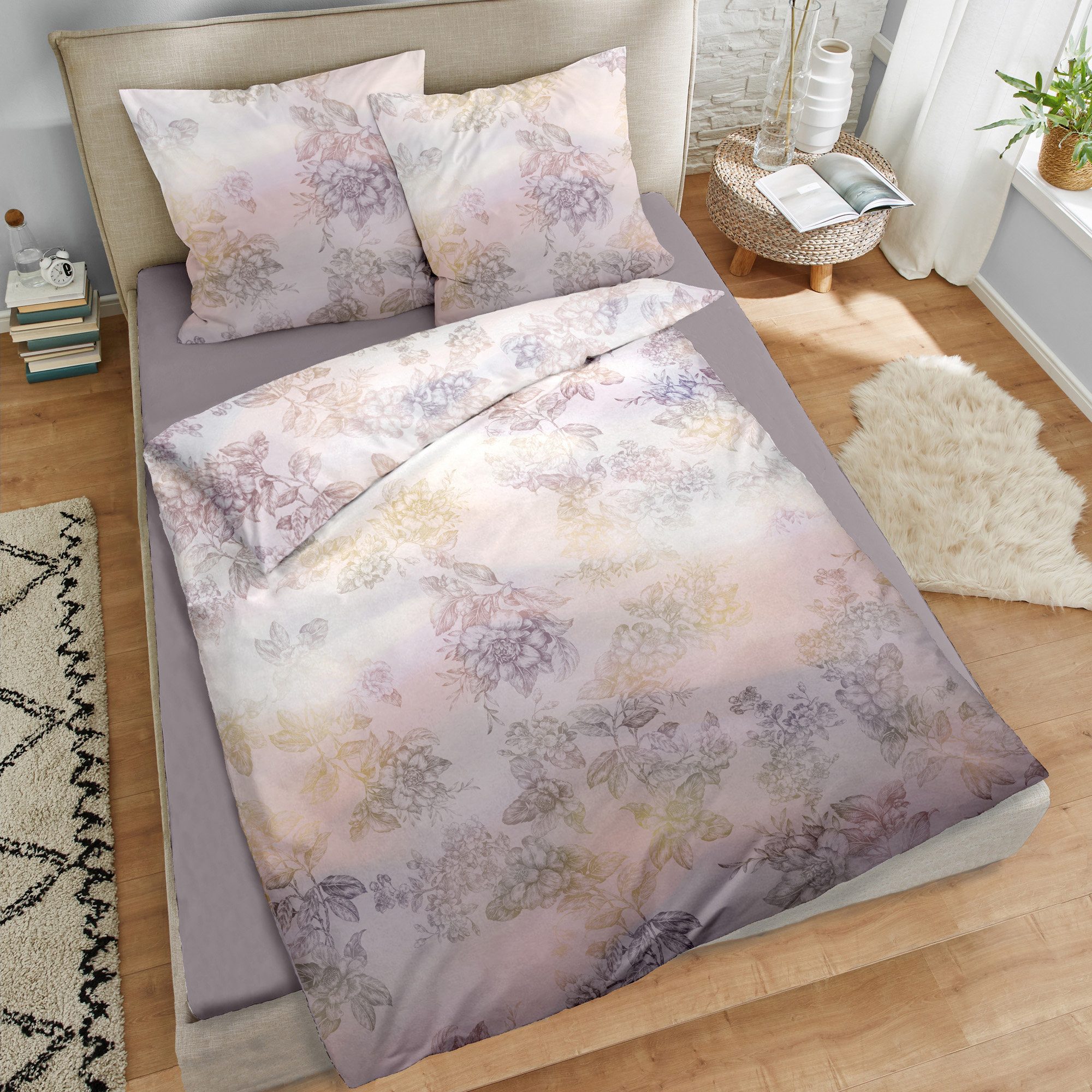 Dormisette Bettwäsche Bettwäsche, Mako-Satin, Mako-Satin Blumen/Blatt