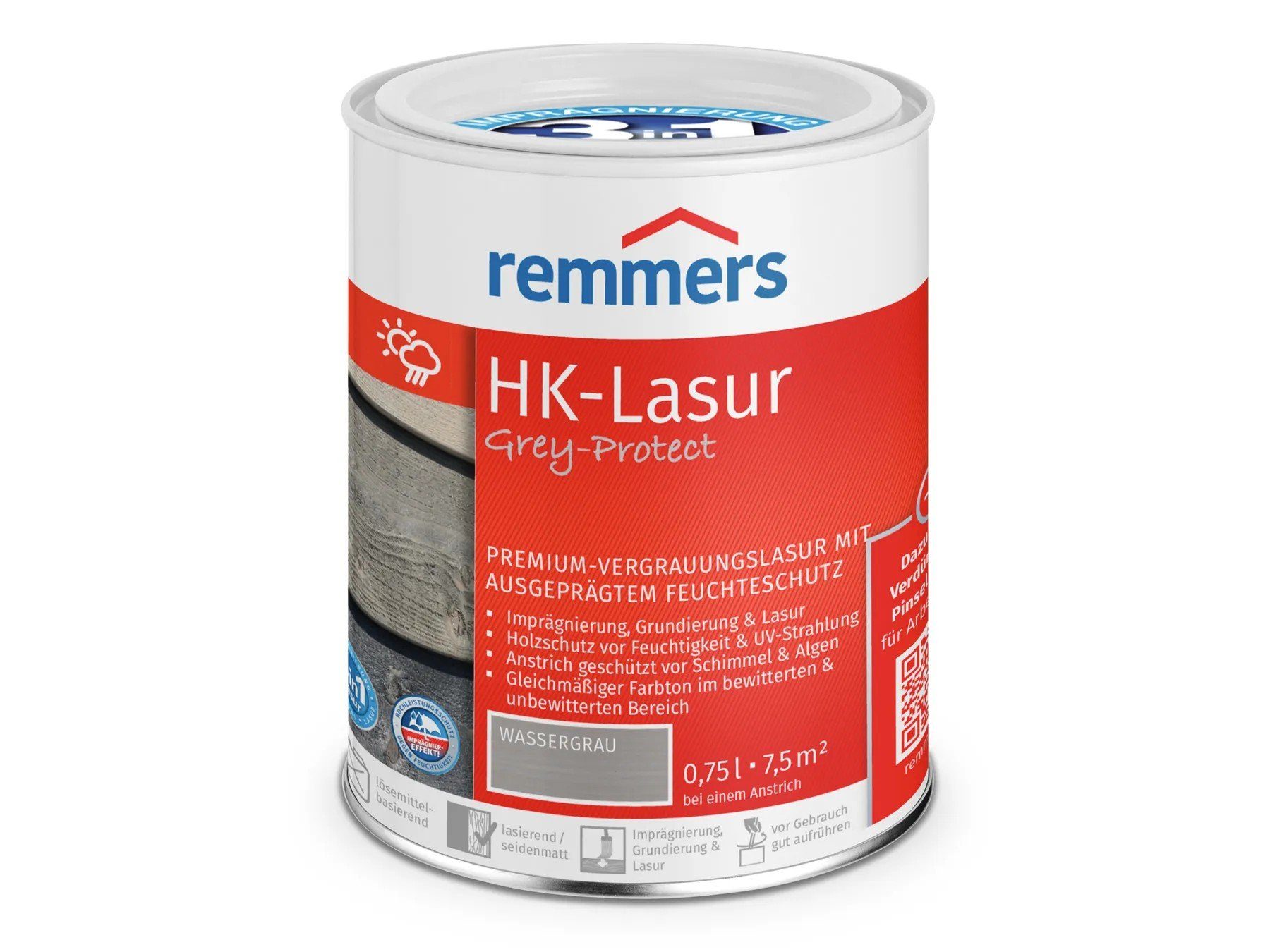 Remmers Holzschutzlasur HK-Lasur 3in1 Grey-Protect wassergrau (FT-20924) | Holzlasuren