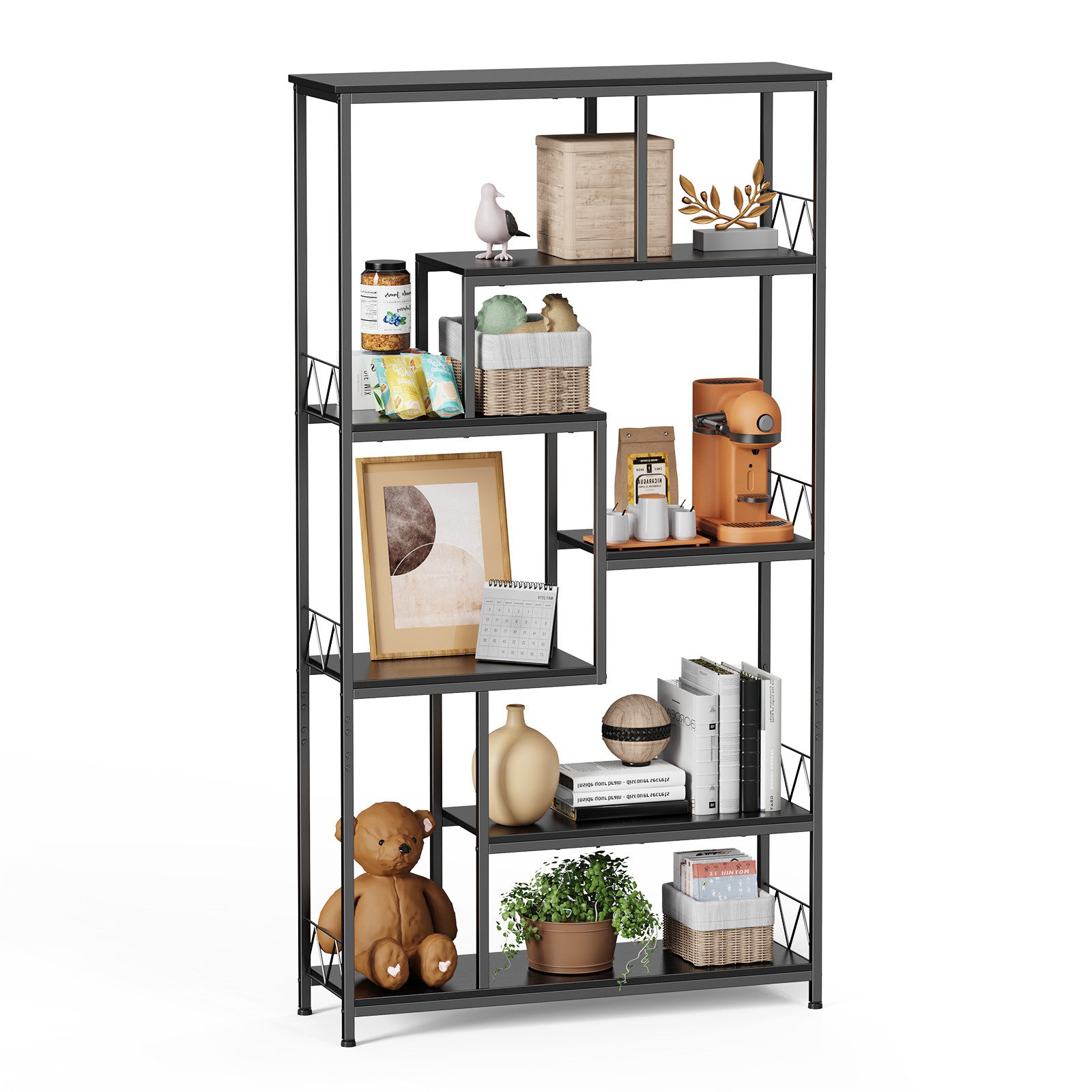 Bücherregal Mit 5 Ebenen, 150 Cm Hoch | Rustikales Industriedesign, Holz & Metall, Trägt Bis 22,7 Kg Pro Regal – Für Wohnzimmer, Büro