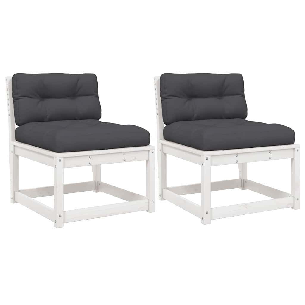 vidaXL Loungesofa Gartensofas mit Kissen 2 Stk. Weiß Massivholz Kiefer