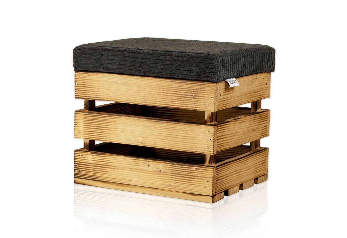 Lycce Polsterhocker Sitzhocker, Holzkiste geflammt mit gepolstertem Cordstoff-Deckel, mit Stauraum und gepolstertem Sitzkissen