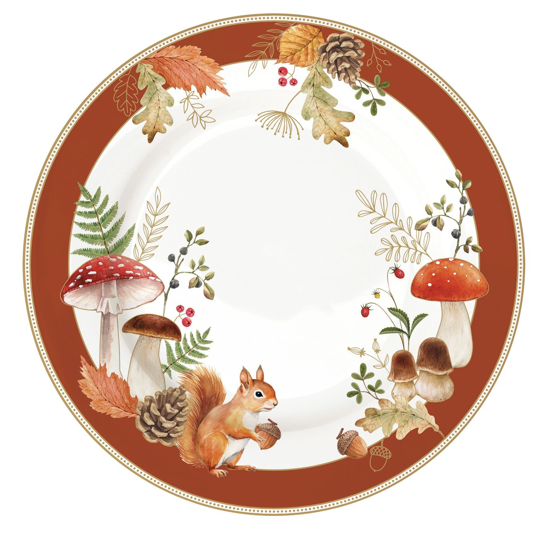 EasyLife Kuchenteller Autumn Breeze, Spülmaschinengeeignet, Weiß, Herbst, Blätter, Eichhörnchen, ⌀ 19cm