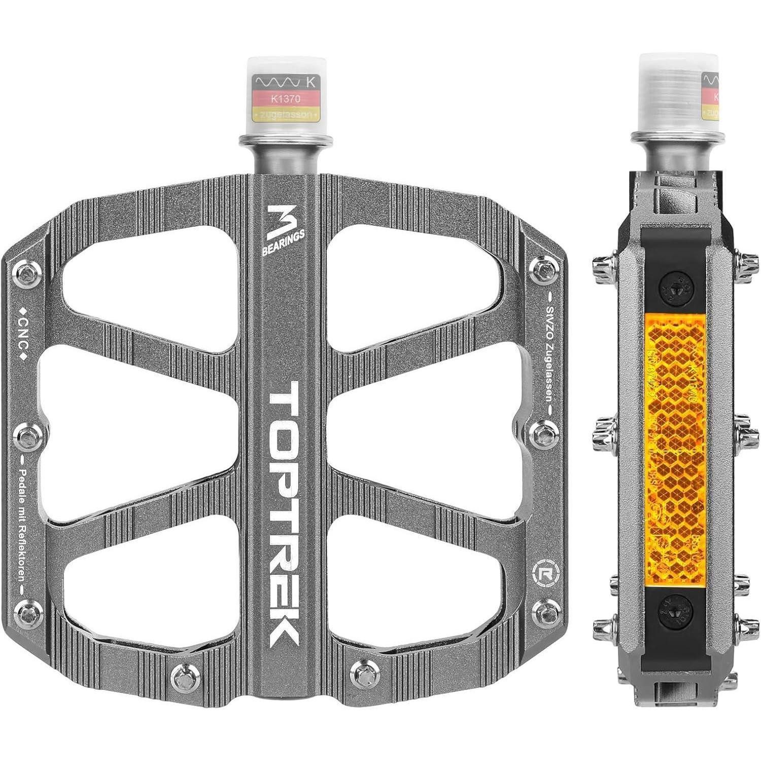 LuxusKollektion Plattformpedale Pedale CNC Aluminium StVZO Reflektoren 3 Lager MTB Ebike Silber