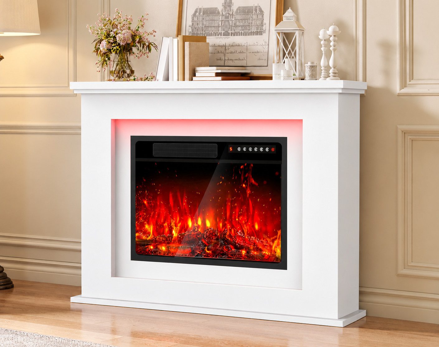 oyajia Elektrokamin mit Schrank, 23" 2000W Elektrokamin mit Heizung, 3D-Flammeneffekt, 12 Farben,5 Helligkeitsstufen, Fernbedienung,Timer, …