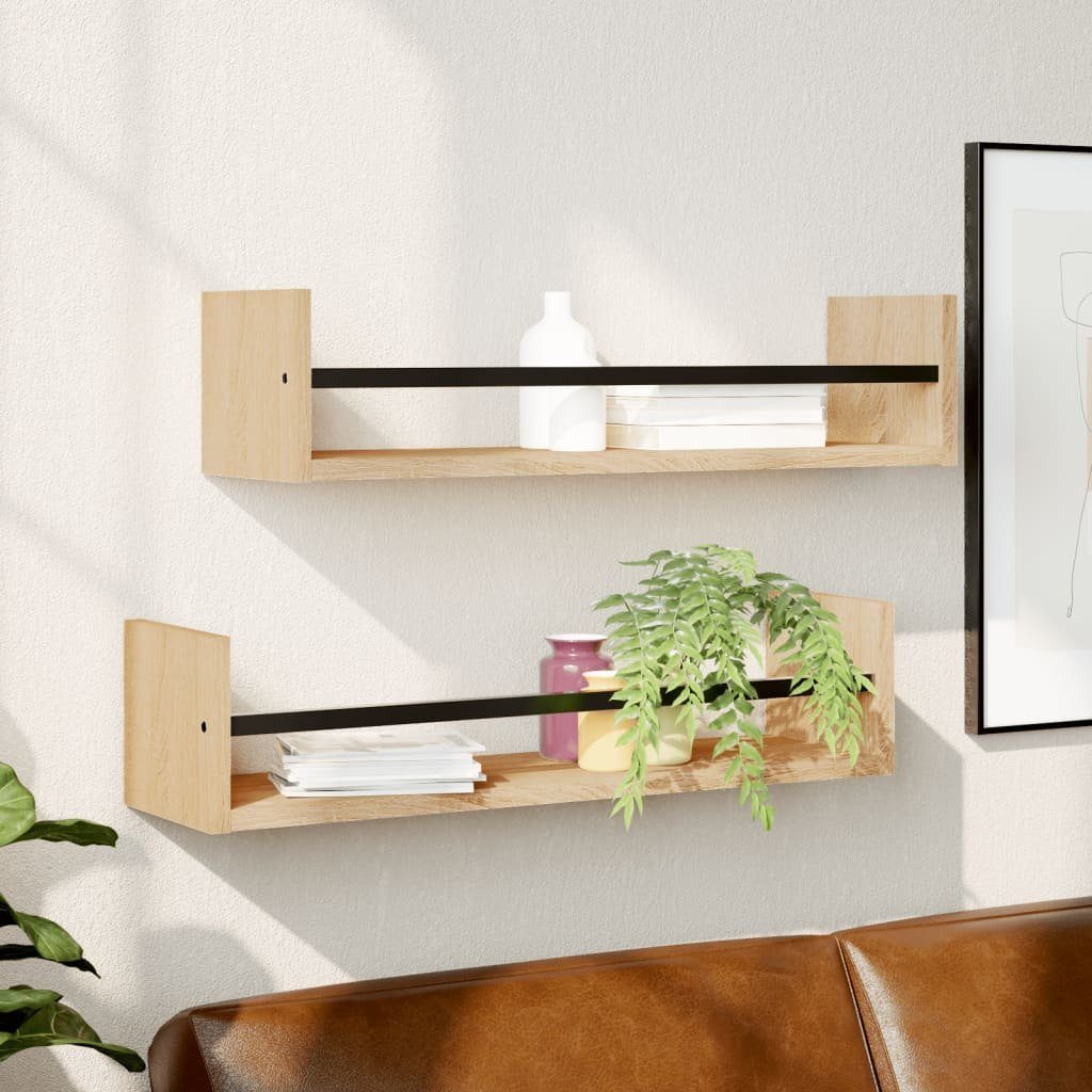 vidaXL Regal Wandregale mit Stangen 2 Stk. Sonoma-Eiche 60x16x14 cm, 2-tlg. – Bild 2 von 5
