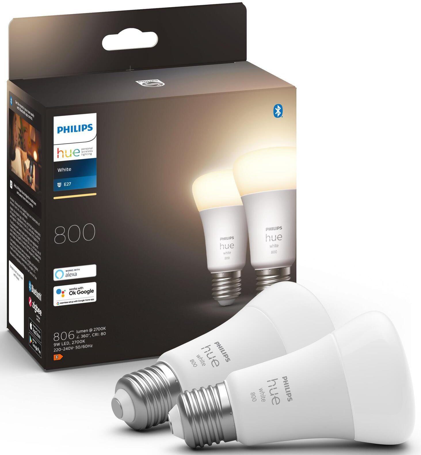 Philips Hue LED-Leuchtmittel White E27 800lm 60W 4er Set, E27, Neutralweiß