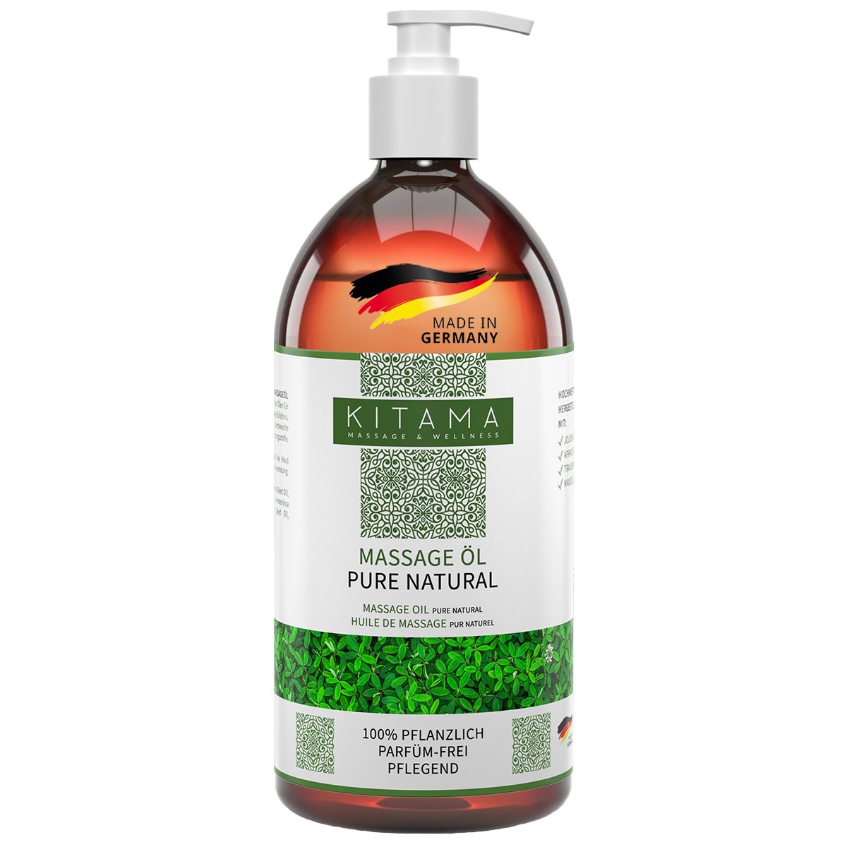 Kitama Massageöl Pure Natural - 100% natürlich & parfüm-frei, Pflege-Öl Körperöl vegan, Neutrales Massageöl