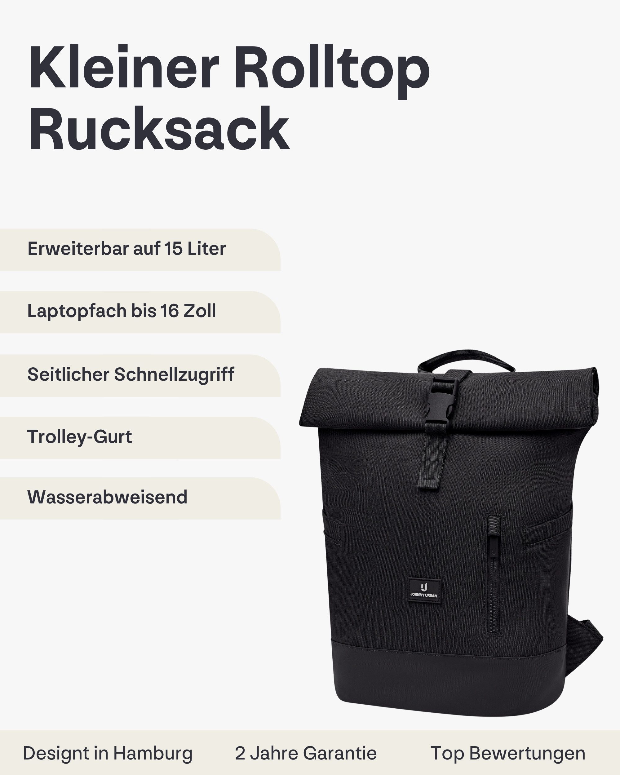 Johnny Urban Cityrucksack Luca Small Rolltop Rucksack (1-tlg), Gepolstertes Laptopfach, Wasserabweisend