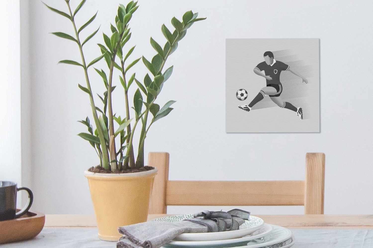 OneMillionCanvasses® Leinwandbild einer Eine Fußball -, Bilder schießt einen - Mädchen St), (1 Wohnzimmer Schlafzimmer die für Person, bunt Leinwand Illustration