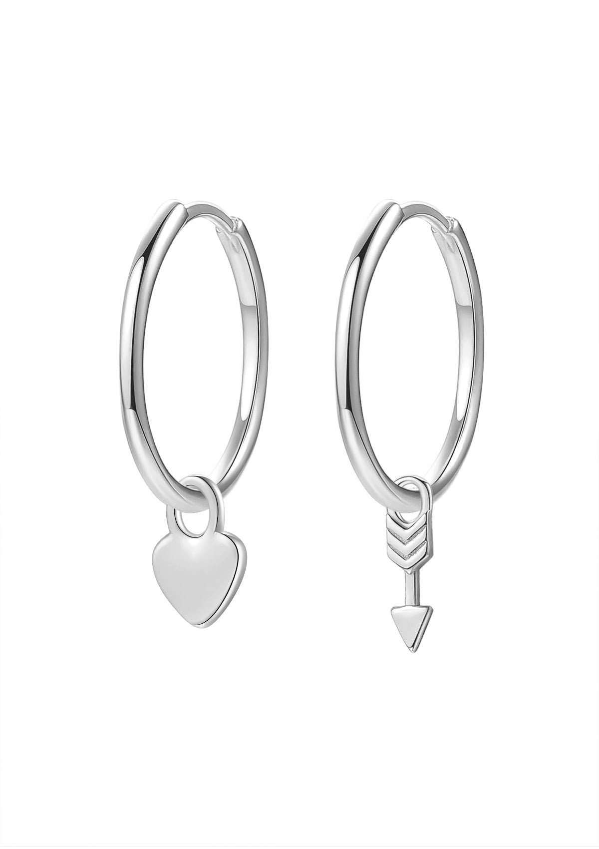 Paar Creolen Herz Pfeil Charm hängend, 925 Silber Ohrringe Damen