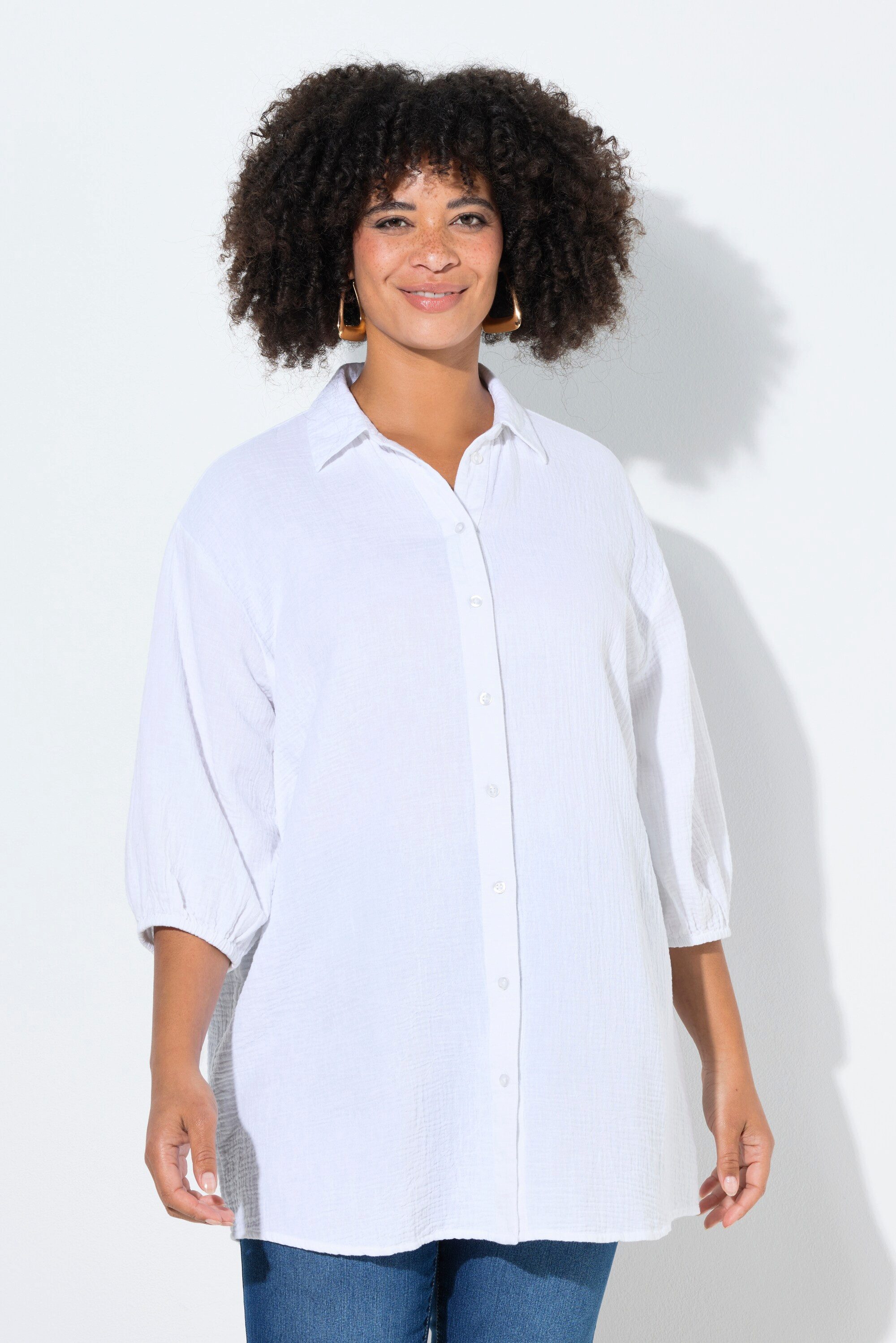 Angel of Style Hemdbluse Hemdbluse oversized Musselin 3/4-Ärmel