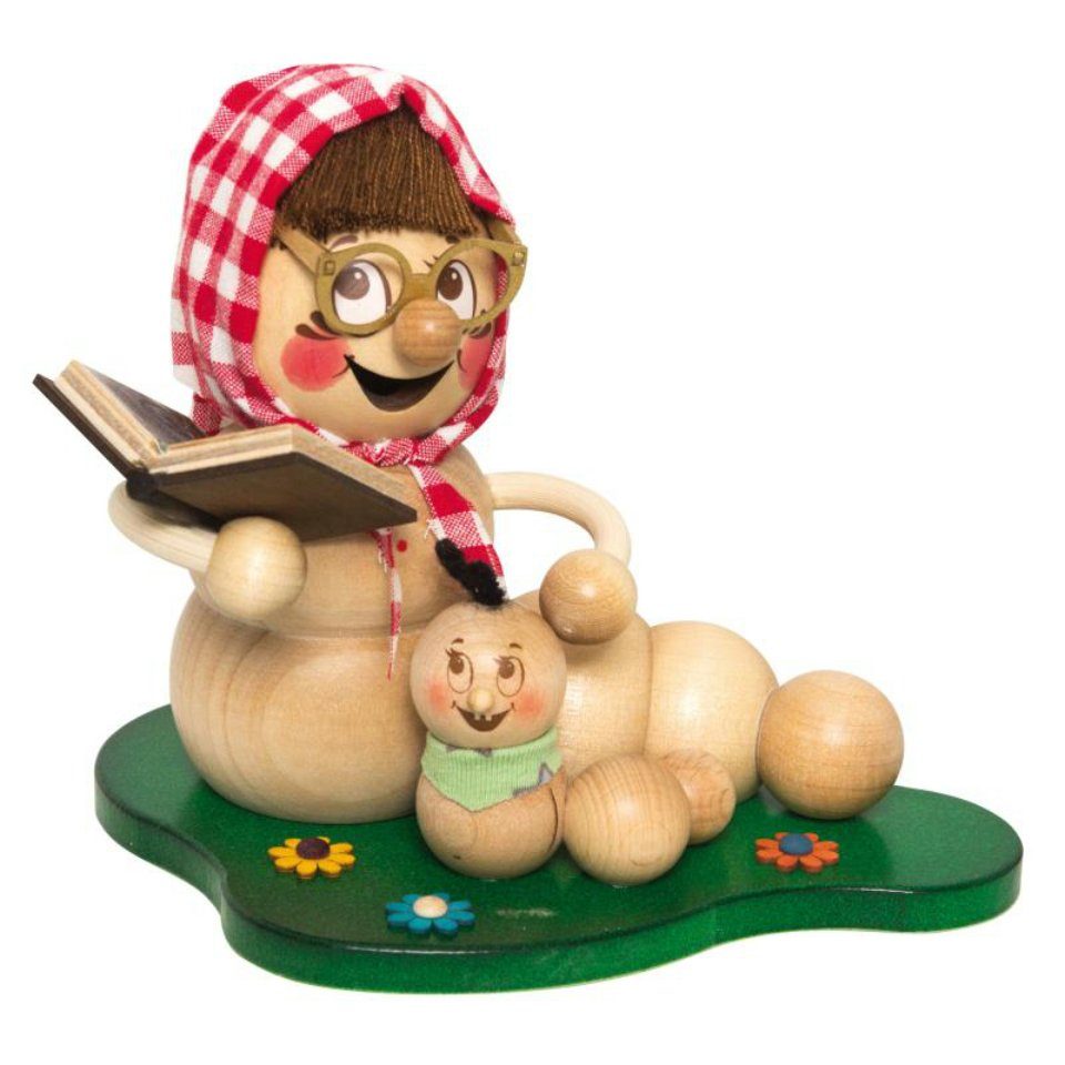 Kuhnert Weihnachtsfigur Kuhnert Omawurm mit Enkelkind (1 St), Handarbeit aus dem Erzgebirge