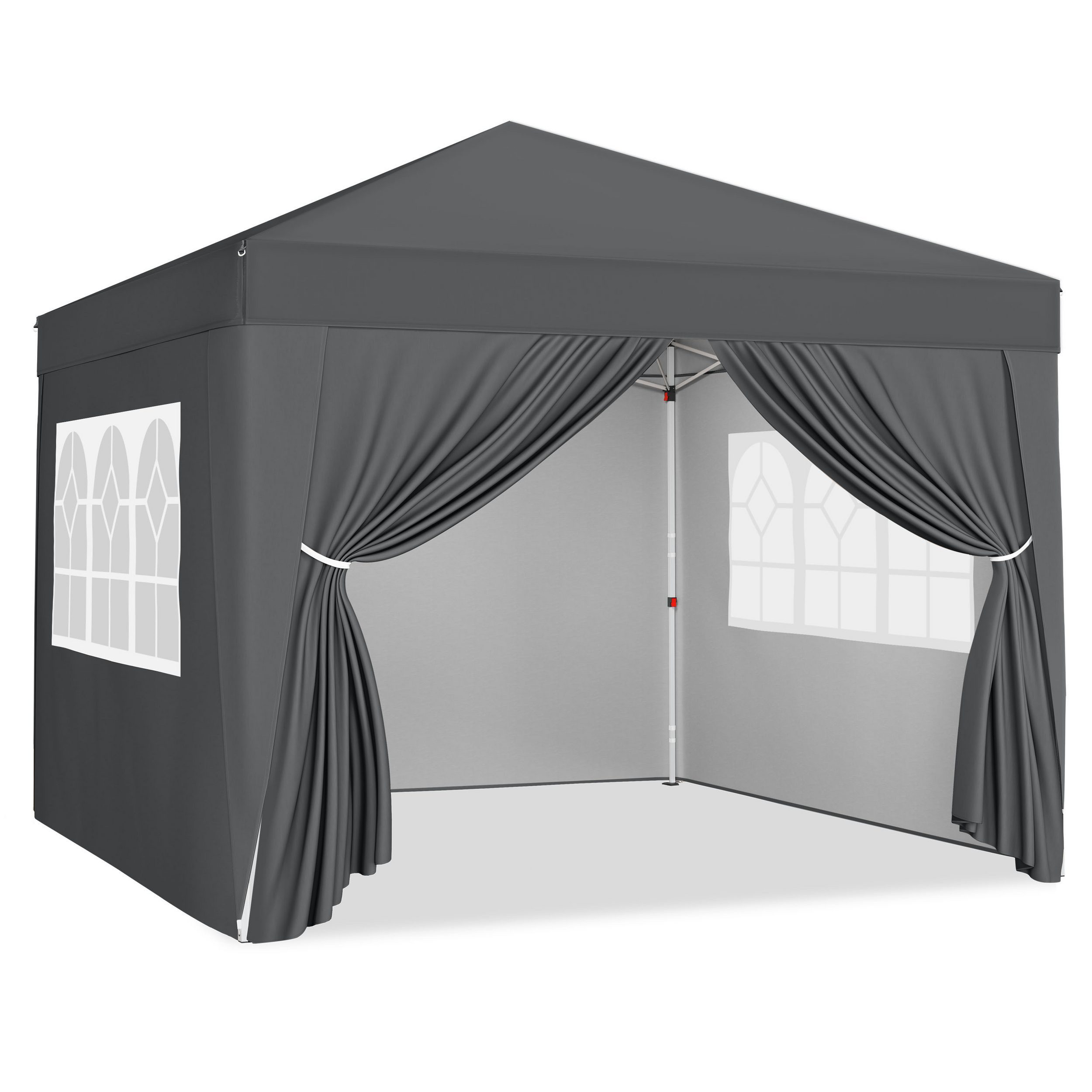 Yaheetech Faltpavillon 3 × 3 m Faltzelt mit 4 Seitenwänden und 2 Intergriterten Fenstern, mit 4 Seitenteilen, Gartenpavillon mit Tragtasche auf Rollen Campingzelt UV Schutz 50+