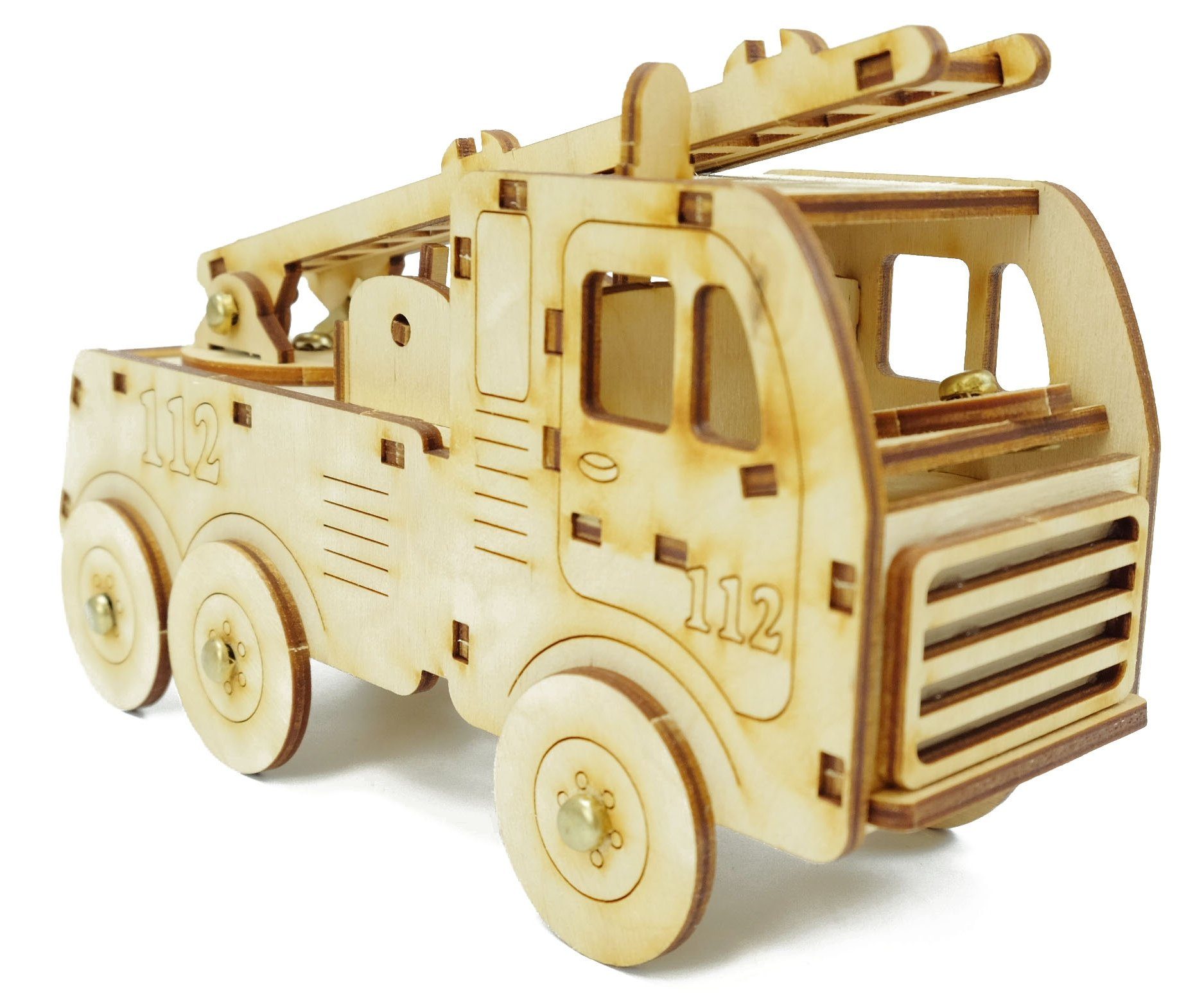 DeColibri Spielzeug-Feuerwehr Bastelset Basteln Kinder Erwachsene Holz Feuerwehr, (Bastelset zum Bemalen und Gestalten), Made in Germany