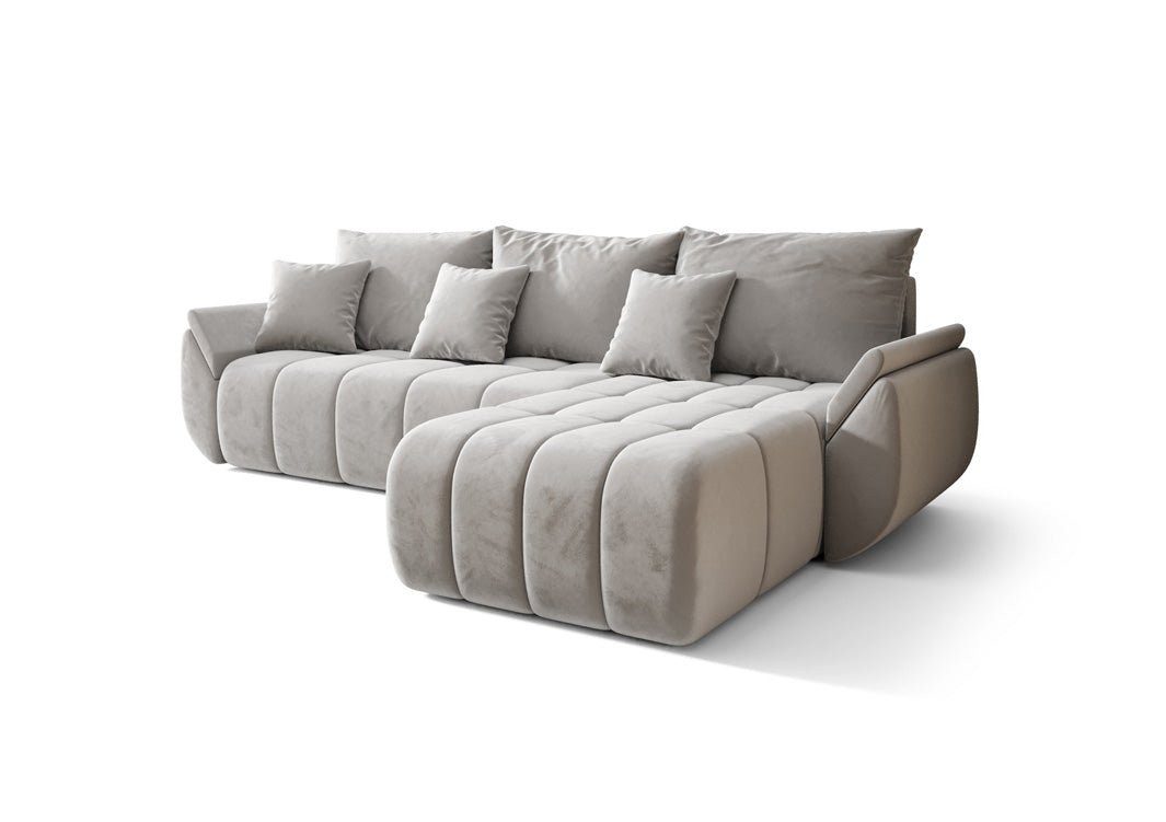 Luxusbetten24 Schlafsofa Designer Sofa Lenoa L in Samt, mit Stauraum und Schlaffunktion