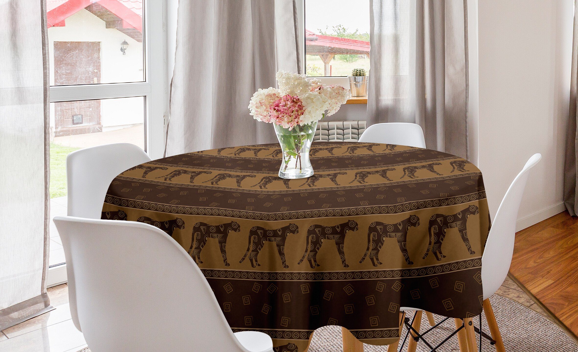 Kreis für Dekoration, Geometrische Leopards Tischdecke Abakuhaus Esszimmer Tischdecke Safari Küche Abdeckung Formen