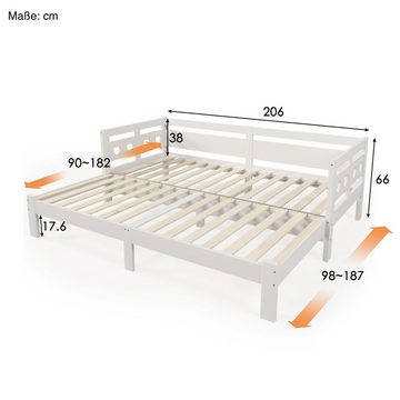 SOFTWEARY Kinderbett Ausziehbett mit Lattenrost und ausziehbarer Liegefläche (90x200 cm/180x200 cm), Holzbett aus Kiefer, Jugendbett