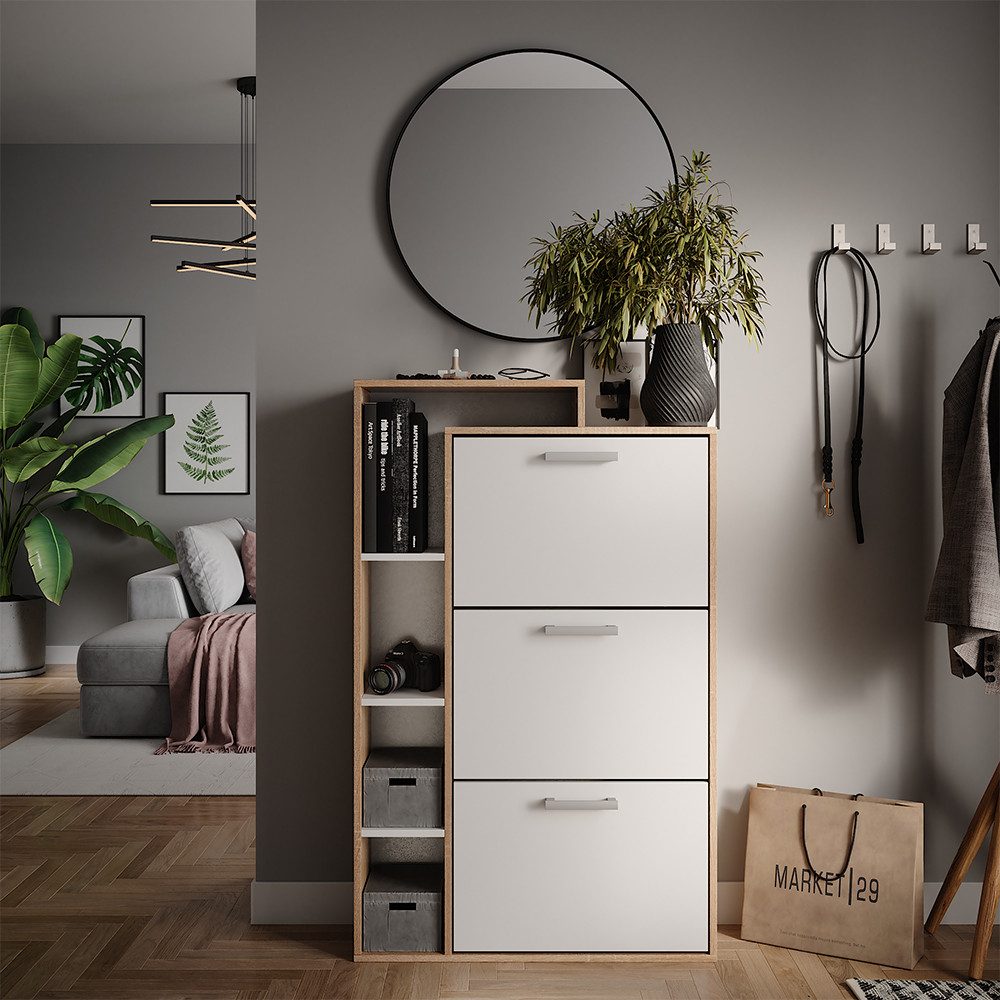Vicco Schuhkipper Orlando, Weiß/Sonoma, 80 x 128.3 cm mit 3 Fächern (1 St)