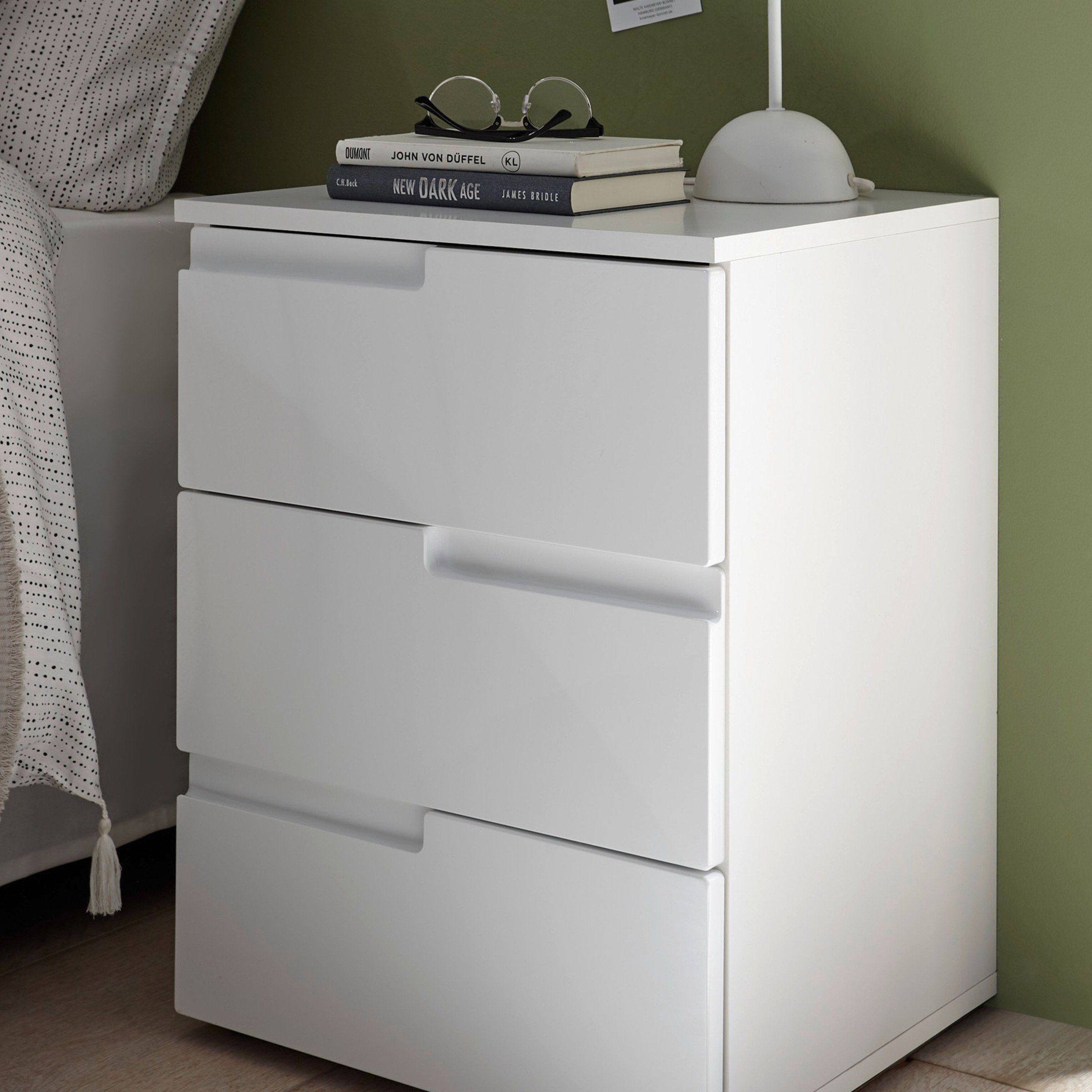 Pol-Power Nachtkommode in Weiß / Weiß Hochglanz mit 3 Schubladen (BxHxT: 46x59x40 cm) – Bild 3 von 5