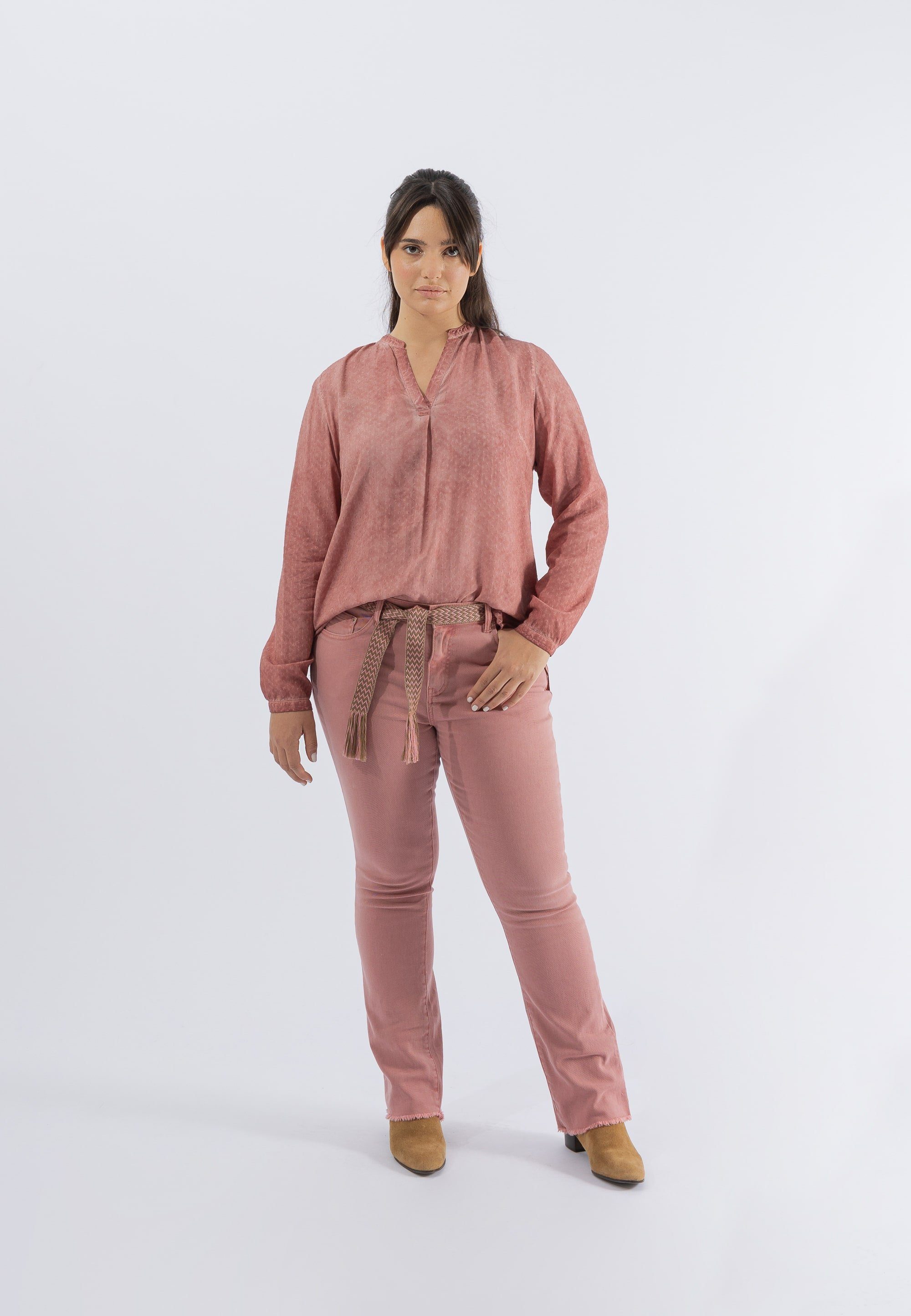 October Klassische modischem Tunika-Ausschnitt Bluse mit rosa