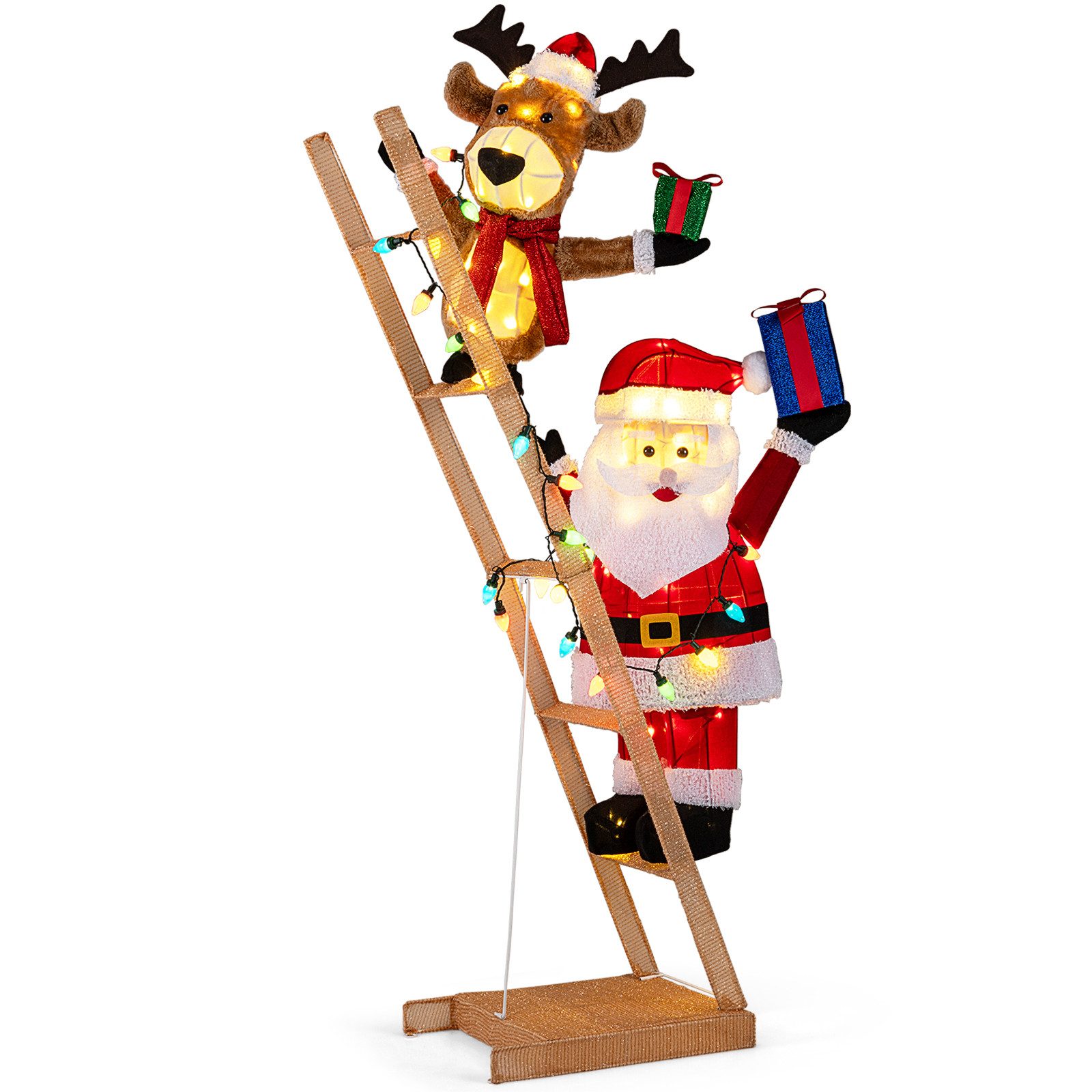COSTWAY Weihnachtsfigur, LED Weihnachtsdeko, Rentier & Weihnachtsmann