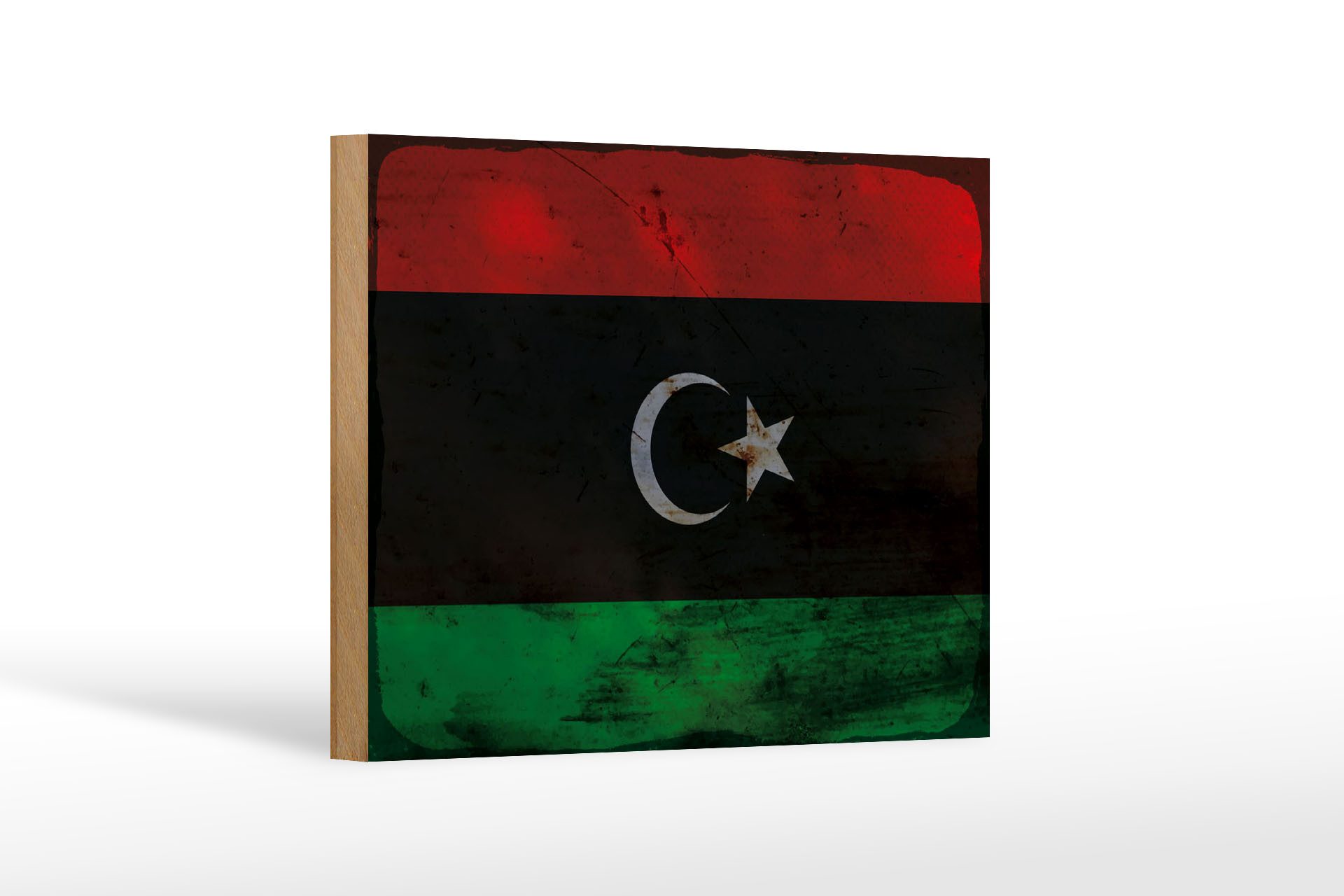 Femer GmbH Holzbild Flagge Libyen 18x12 cm Flag of Libya Rost, Flaggen (1 St), Glatte Holzfaserplatte (MDF), vorn beschichtet