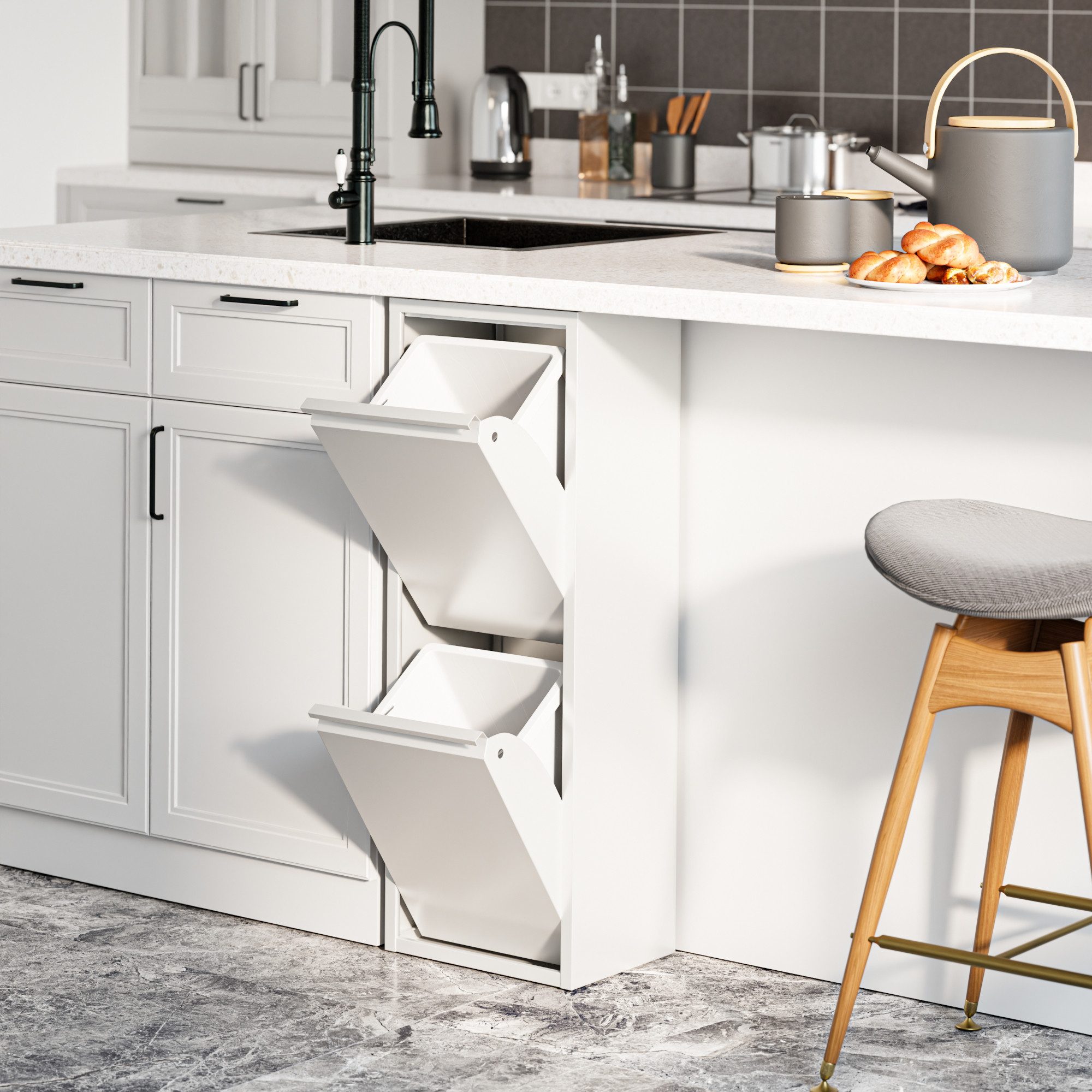 en.casa Mülltrennsystem, »Sollentuna« mit 2 Kippfächern Metall 2 x 14 L Eimer Weiß