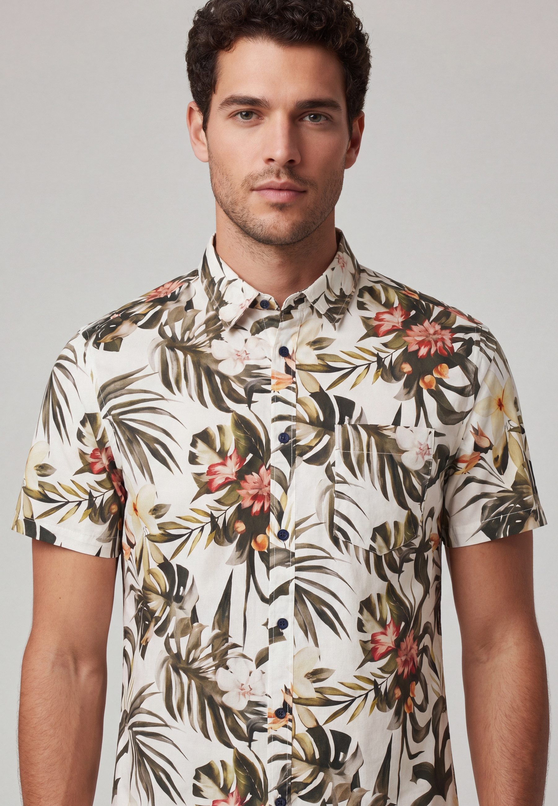 INDICODE Kurzarmhemd Herren INEarly mit tropischem Allover- Print im Hawaii-Look mit floralem Muster
