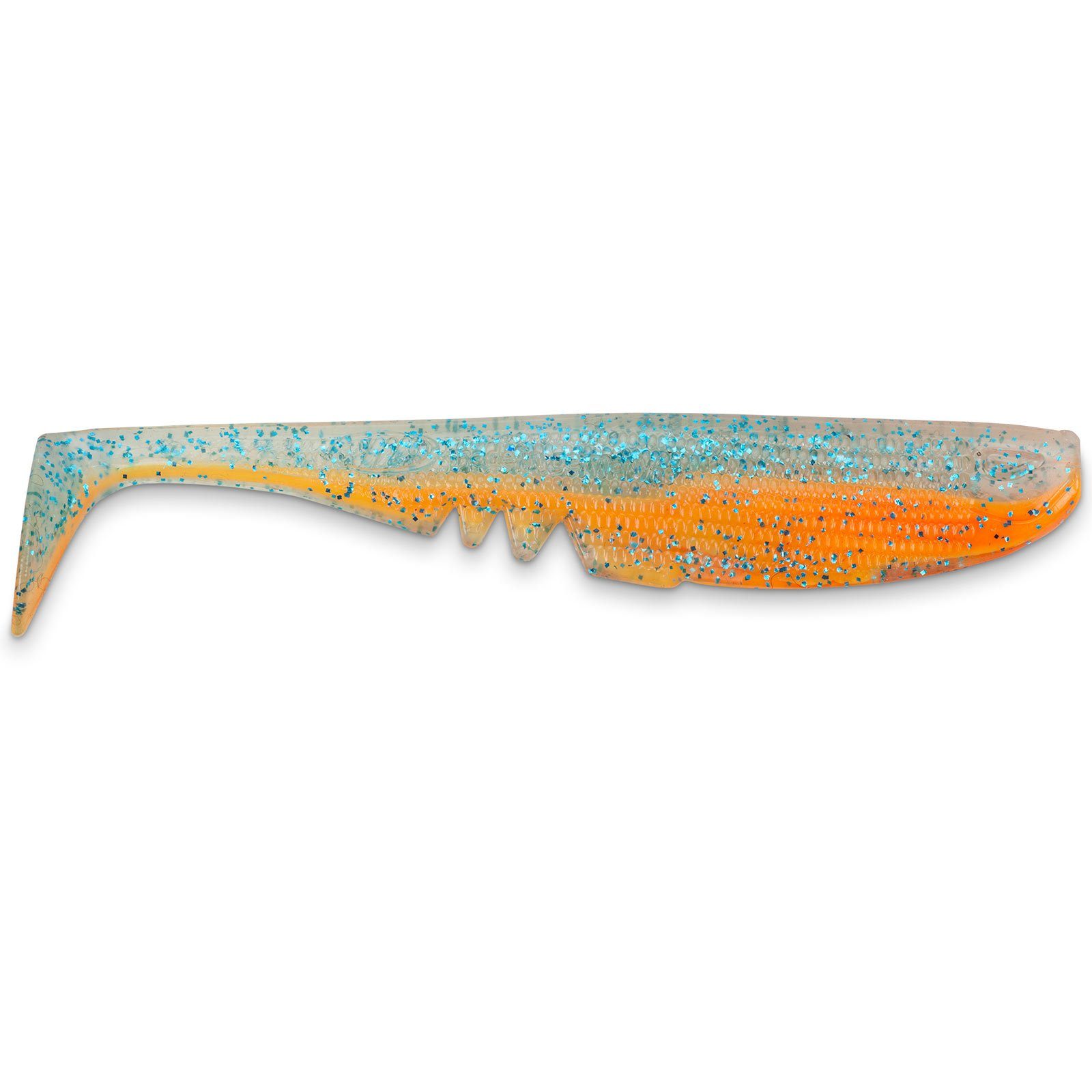 Moby Softbaits Kunstköder, Sänger Iron Claw Moby Racker Shad Non Toxic 7cm Blue Glitter Orange 2 Stk. Gummifische