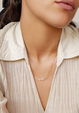 Hey Happiness Kette mit Anhänger Perlen Silber 925 Zirkonia, 18K vergoldet, Halskette Damen Perle Kristalle, asymmetrisch, Brautschmuck
