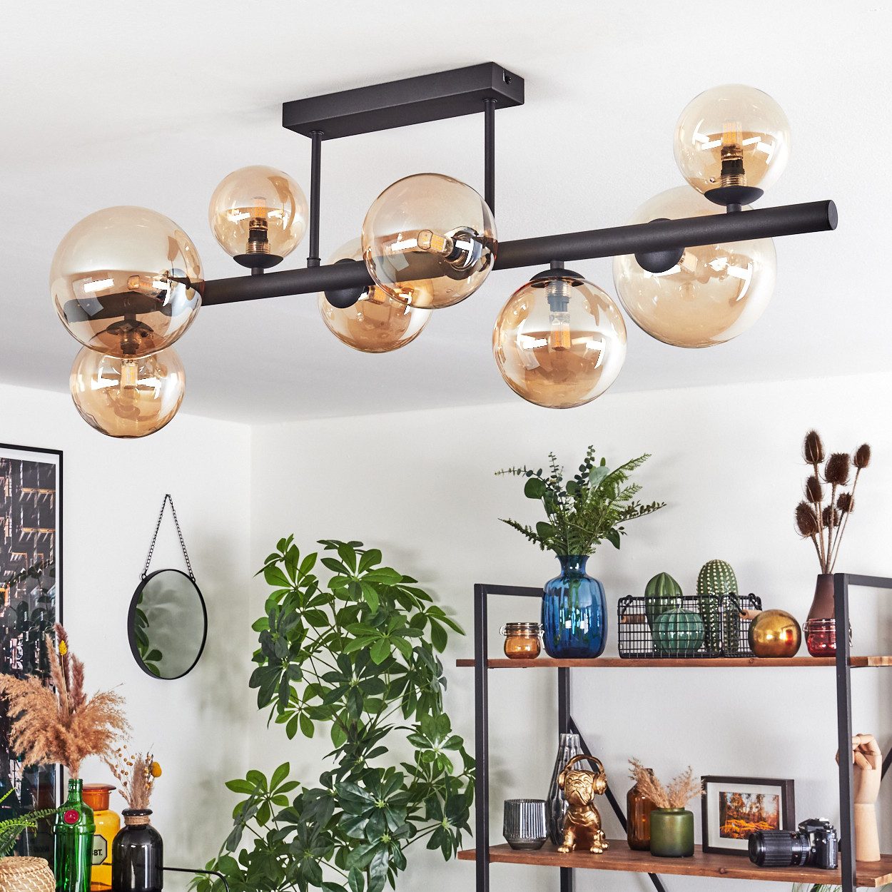 hofstein Deckenleuchte Deckenlampe aus Metall/Glas in Schwarz/Bernsteinfarb günstig online kaufen