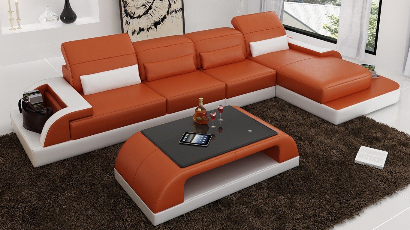 JVmoebel Ecksofa Braunes L Form Sofa Couch Polster Garnitur Wohnlandschaft, Made in Europe Orange
