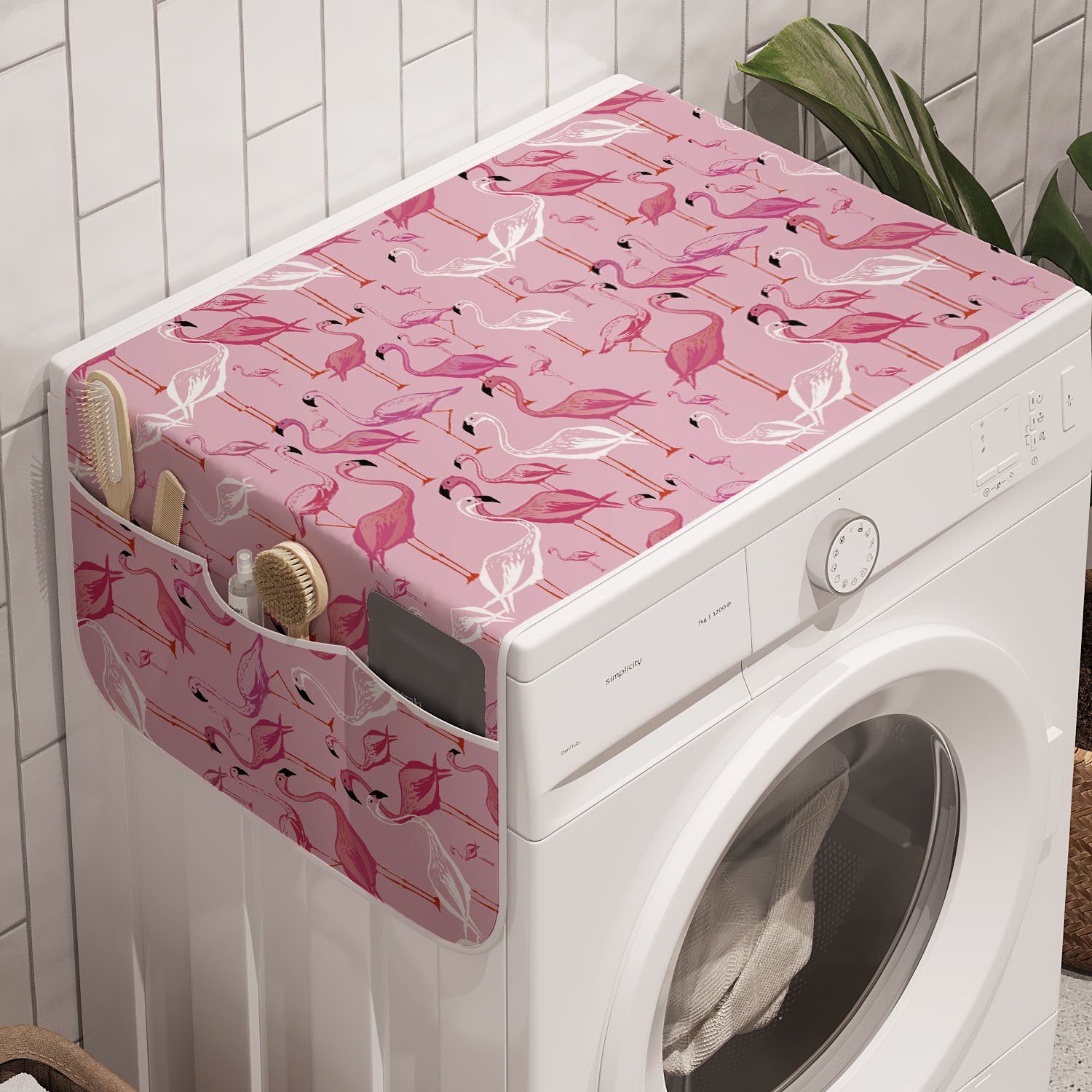 Abakuhaus Badorganizer Anti-Rutsch-Stoffabdeckung für Waschmaschine und Trockner, Flamingo Tiere in Pinkish Tones