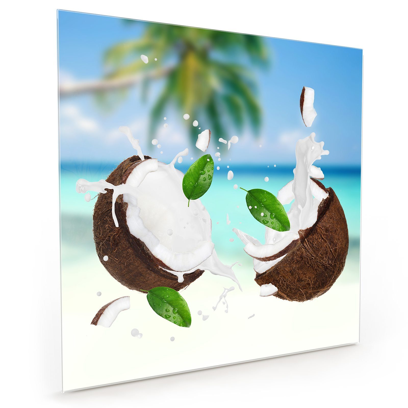 Primedeco Küchenrückwand Spritzschutz Glas Kokosnuss im Paradies