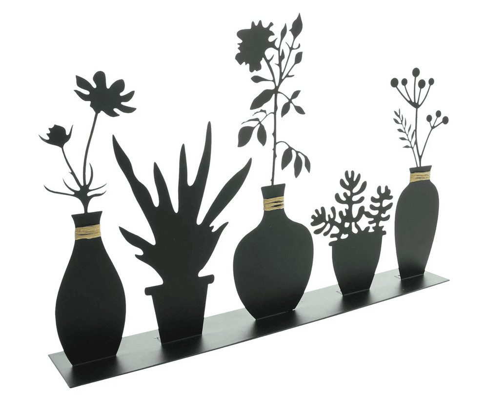 Home-trends24.de Dekofigur Deko Board Vasen Metall Silhouette schwarz Blumen – Bild 4 von 4