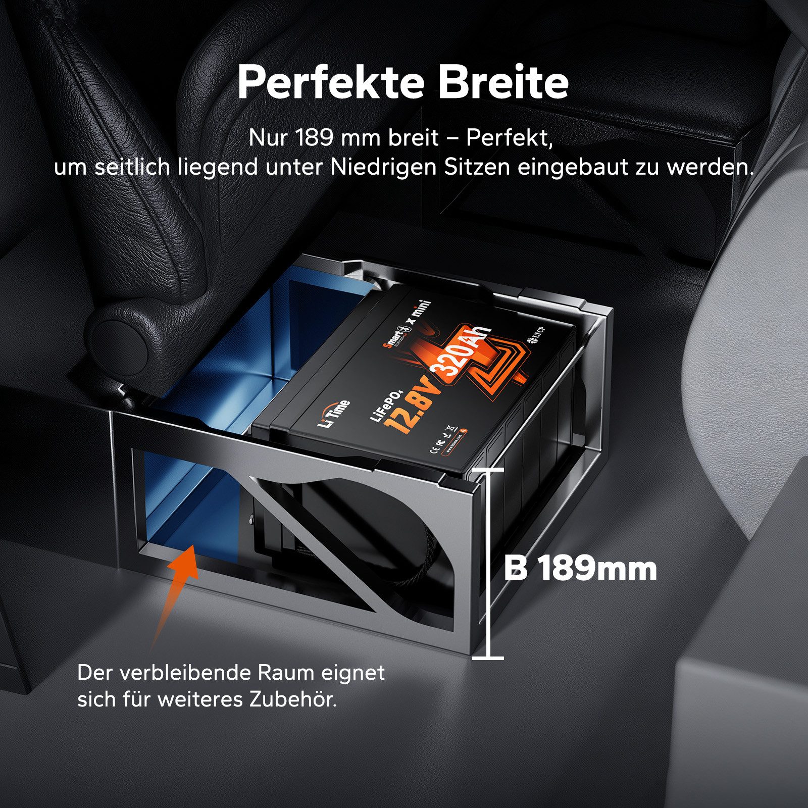 LiTime 12V 320Ah LiFePO4 Batterie W190 untersitz mit Bluetooth 4096Wh Solarakkus (12 V), Wiederaufladbar, PV Stromspeicher für Wohnmobile, Inselanlage, Boote – Bild 3 von 5