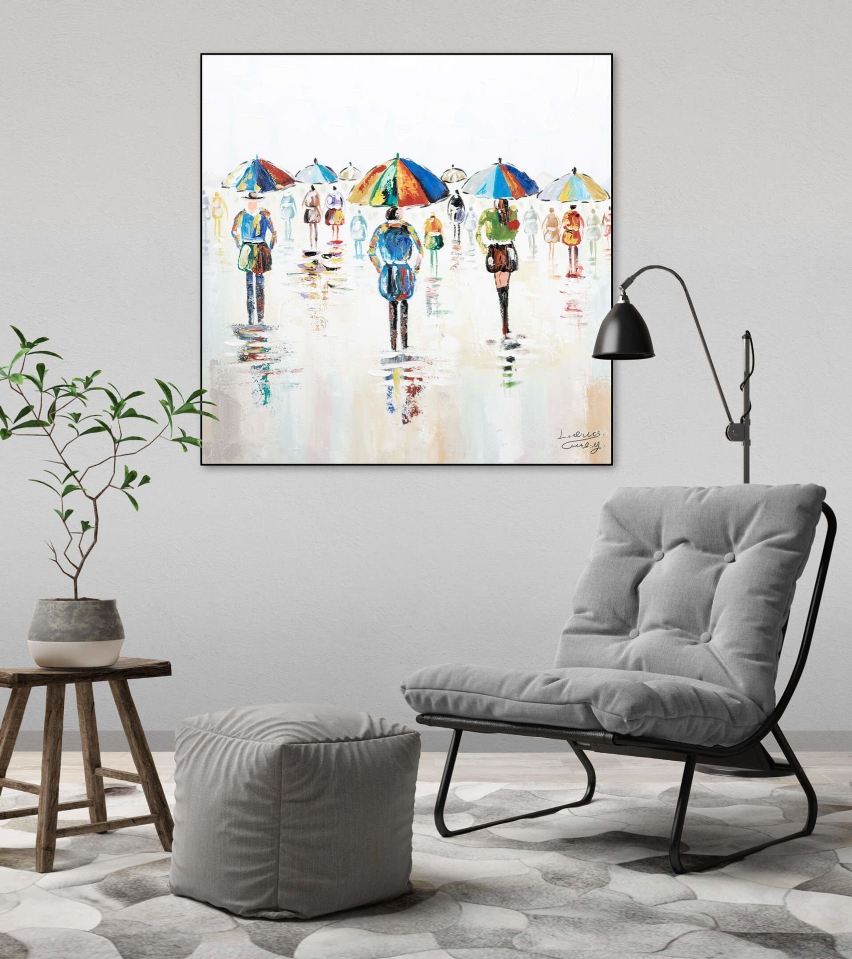cm, 80x80 Süße Regengüsse KUNSTLOFT 100% Wohnzimmer HANDGEMALT Gemälde Wandbild Leinwandbild