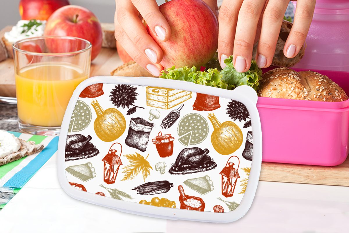 Kinder, Brotdose für Erntedankfest Lunchbox Mädchen, rosa Kunststoff, Snackbox, Kunststoff Brotbox (2-tlg), Erwachsene, - MuchoWow Abendessen,