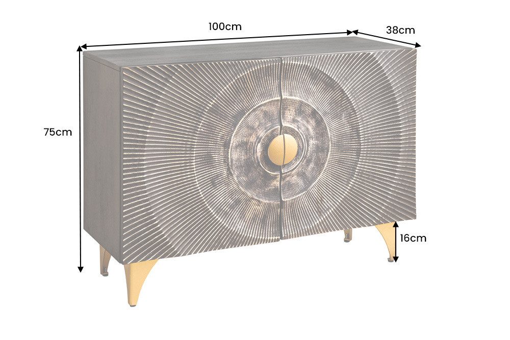 riess-ambiente Sideboard 100cm schwarz/gold - Mango-Massivholz, Metall, 3D-Front (Einzelartikel, 1 St), handgefertigt & lackiert - ideal für Wohn- und Esszimmer – Bild 3 von 5