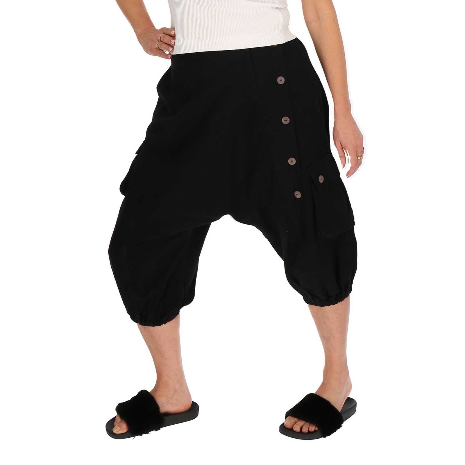 KUNST UND MAGIE Haremshose Kurze Aladin Hose Unisex 3/4 Baggy Pants Hippie Baumwoll Haremshose