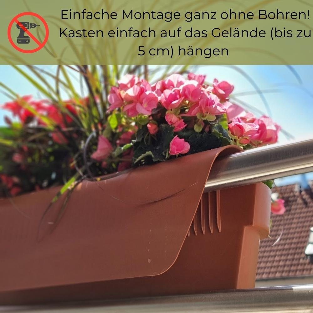 GarPet Balkonkasten Geländerkasten Balkon mit Wasserspeicher Topf Kasten Geländer Blumen Terracotta
