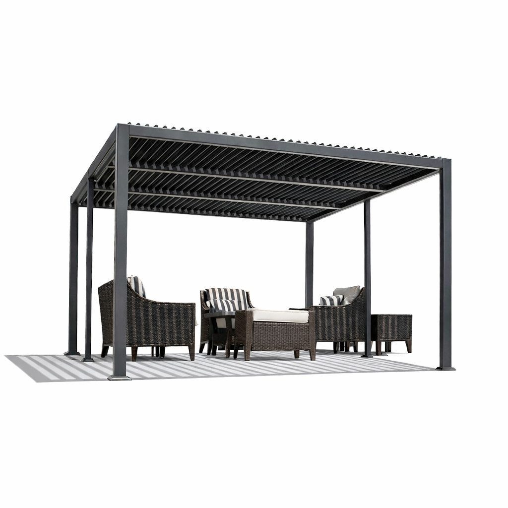 PURPLE LEAF Pergola Alu Terrassenüberdachung mit Lamellendach, stabiler Gartenpavillon, wasserdichte Gartenüberdachung für Balkon, Carport oder Grillplatz