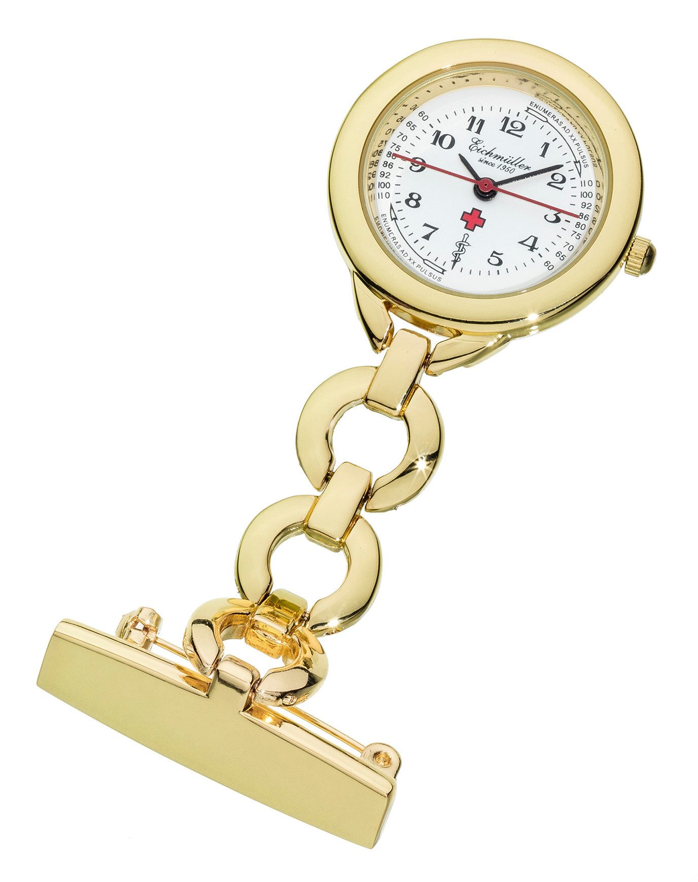 Eichmüller Krankenpflegeuhr Schwesternuhr 3010-6G – Goldfarbene Clip-Uhr für Pflege & Medizin, 27 mm