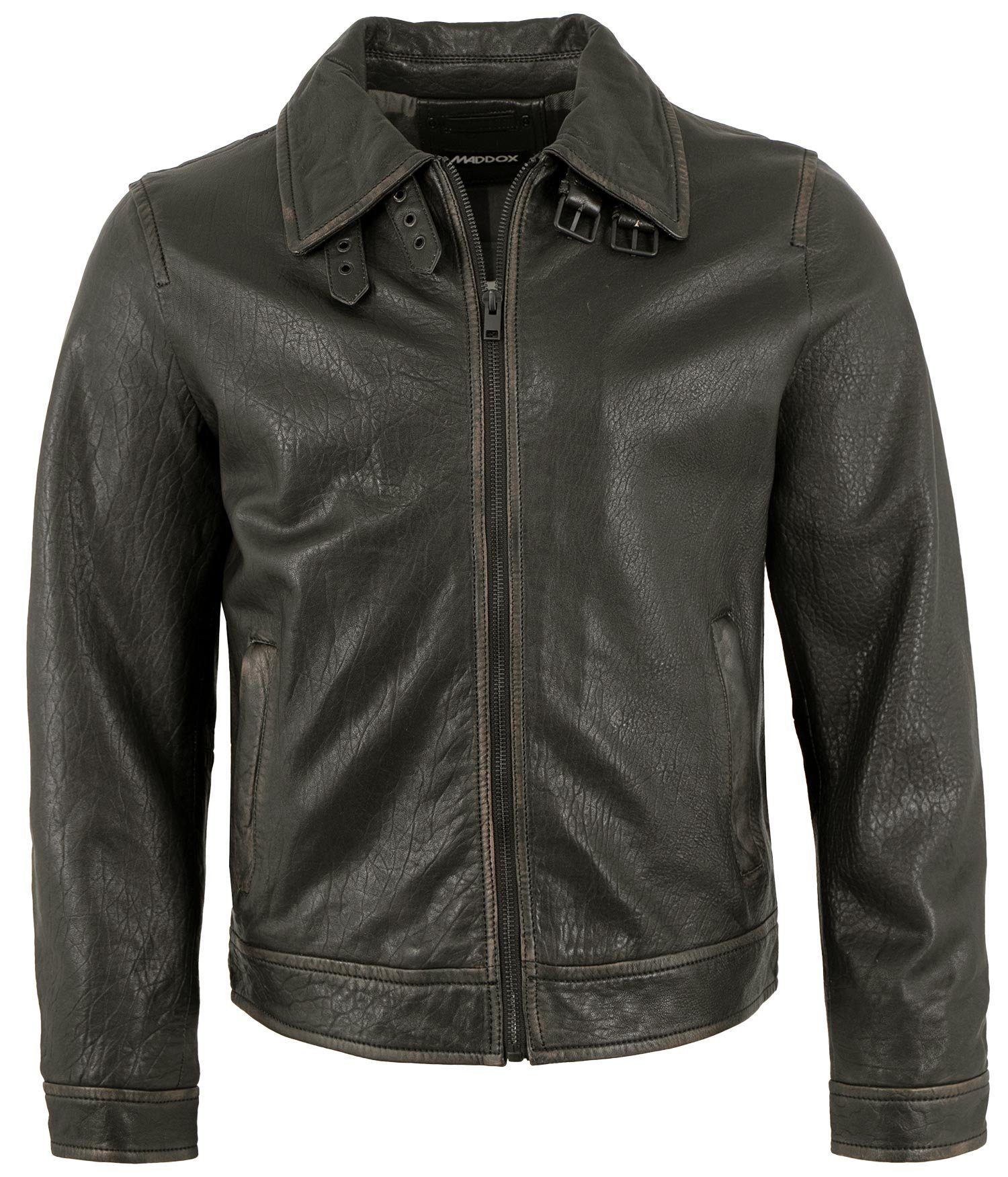 Maddox Lederjacke Harley MADDOX - Herren Lederjacke Neuseeländisches Lammnappa schwarz-beige