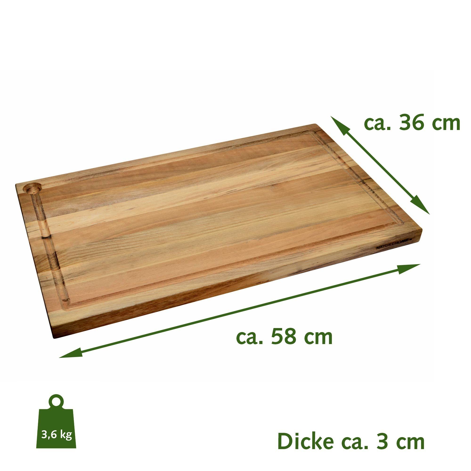 (1-St), cm, Holz, NATUREHOME Holz, Handarbeit, Küchenbrett Saftrille 58x36x3 Nussbaum Massivholz, einseitig mit Nachhaltig Schneidebrett