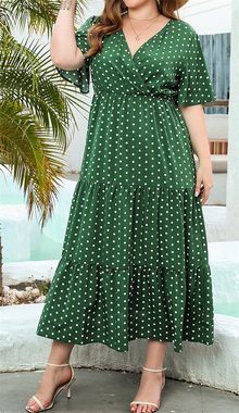 AFAZ New Trading UG Sommerrock Sommerkleid Boho Kurzarm Maxikleider Dot Gesmoktes Strandkleid Hochwertiges, vielseitiges langes Kleid für Damen