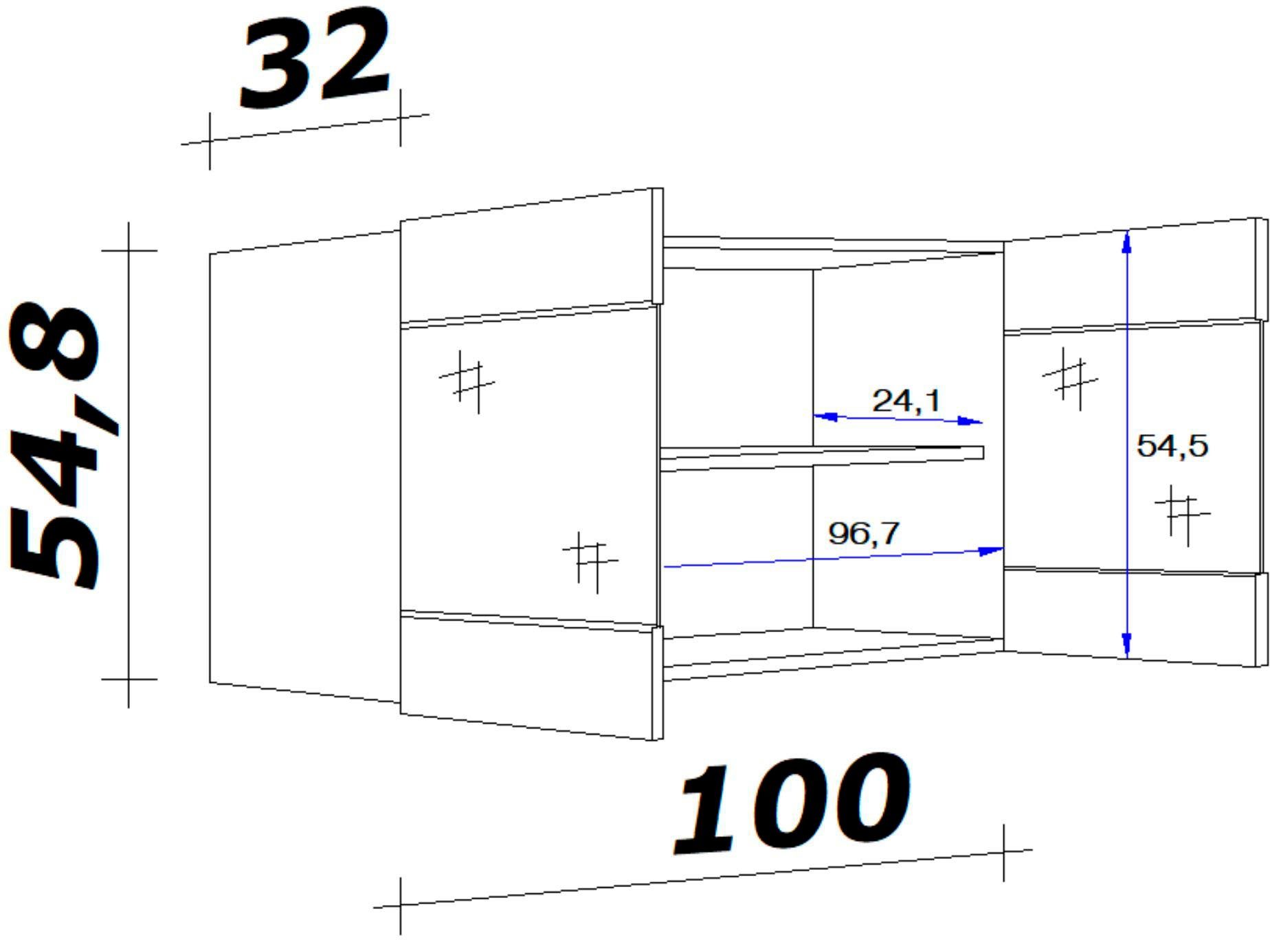 Flex-Well Glashängeschrank Nepal (B 100 H cm, Stollenglastüren x T) 32 x mit x x 54,8