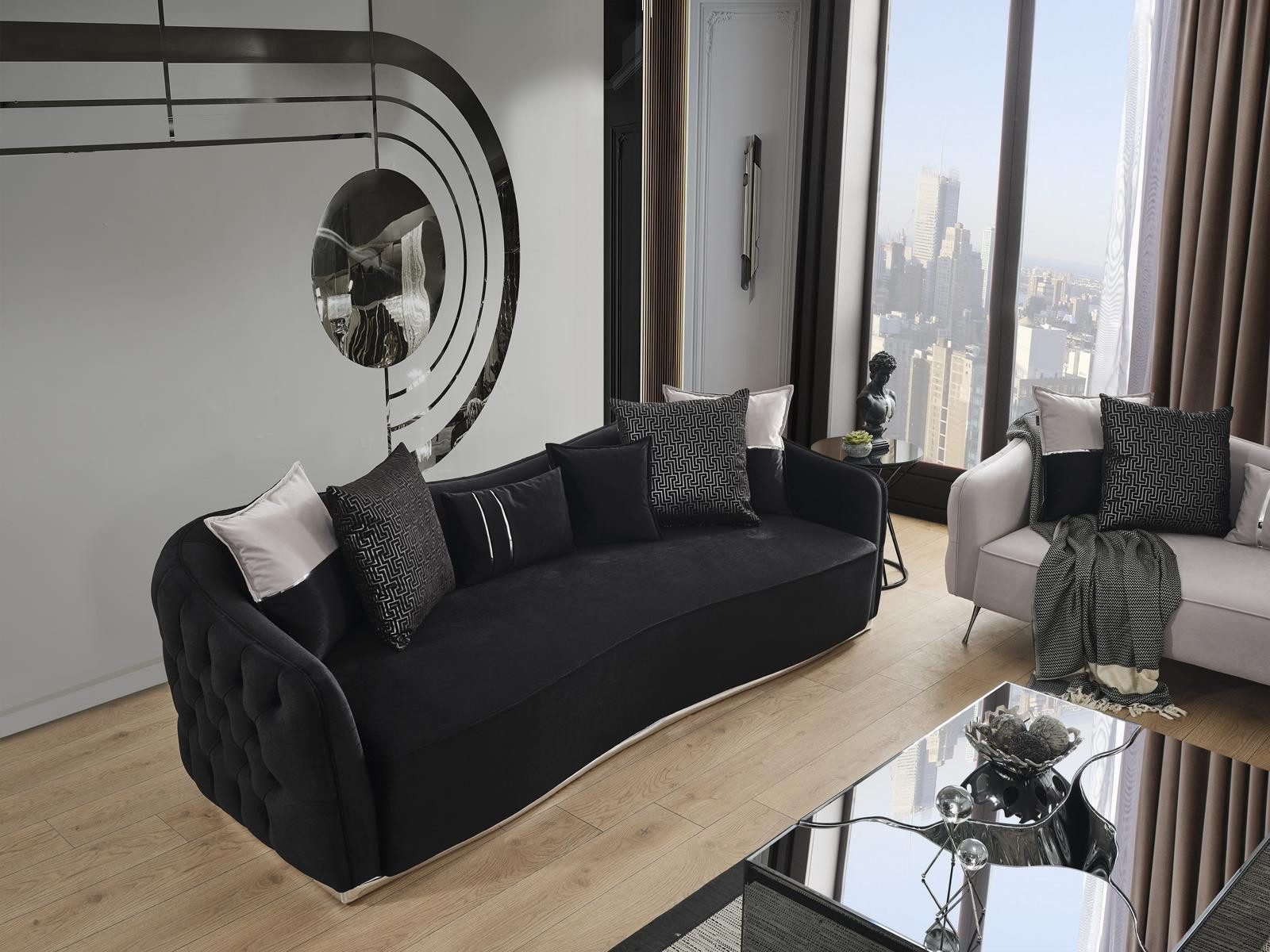 Xlmoebel Big-Sofa Schwarzes Luxus Designer-Sofa aus hochwertigen Materialien, Hergestellt in Europa