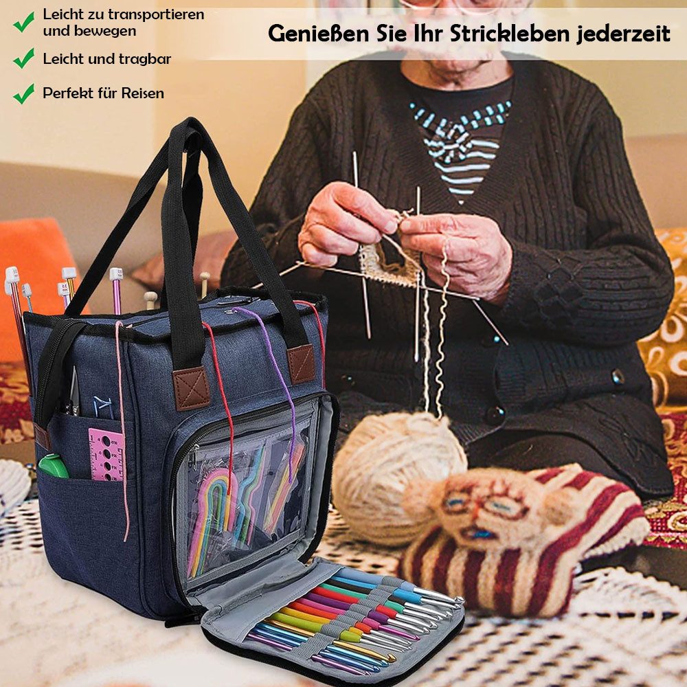 TUWENA Aufbewahrungsbox Häkeltasche für Garn, Leichte Stricknadeln, Wollaufbewahrungstasche, Tragbare Garntasche für Stricknadeln, Häkelnadeln, Wolle und Zubehö – Bild 4 von 5